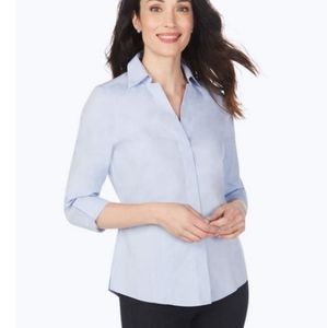 FOXCROFT Poplin Blue Wave Blouse, Medium